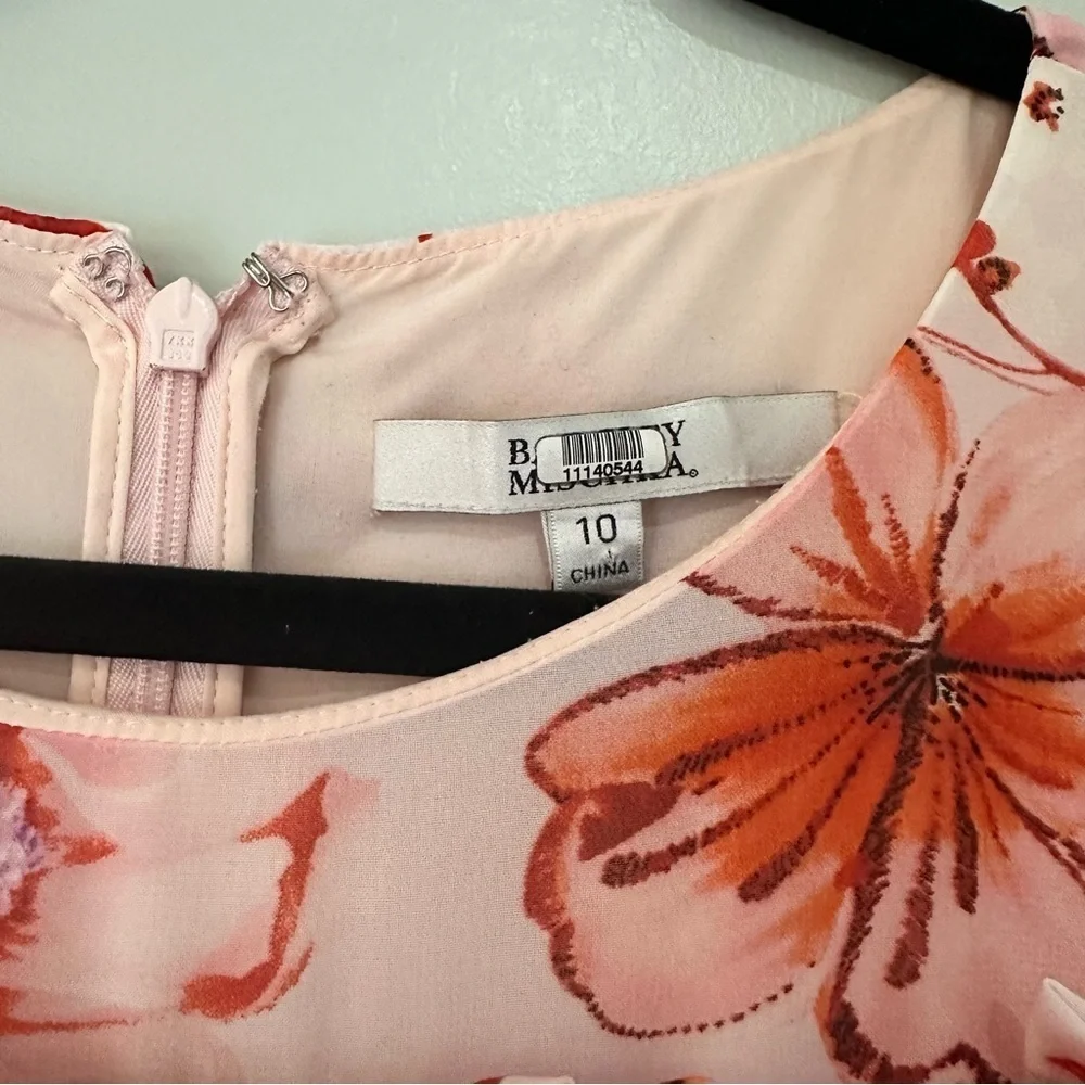 Badgley Mischka Tiered Ruffle Floral Dress Pink Mini Size 10 RTR Designer - Picture 7 of 14